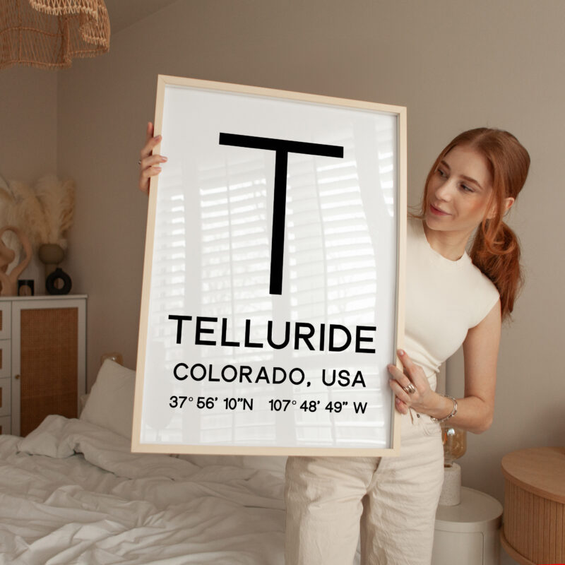 Telluride, Colorado with GPS Coordinates Minimalist Art Print