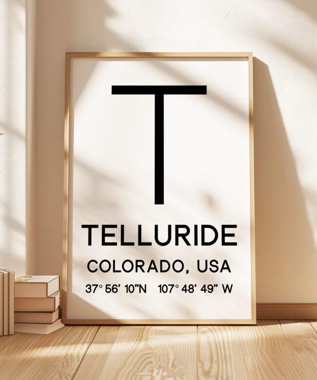 Telluride, Colorado with GPS Coordinates Minimalist Art Print