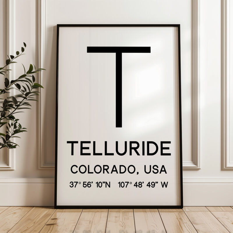 Telluride, Colorado with GPS Coordinates Minimalist Art Print