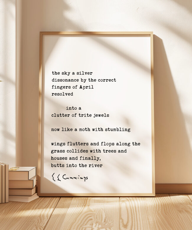 the sky a silver dissonance by the correct. E.E. Cummings Poem Typography Art Print