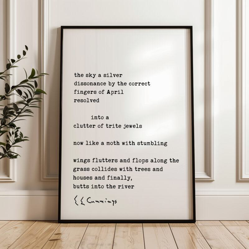 the sky a silver dissonance by the correct. E.E. Cummings Poem Typography Art Print