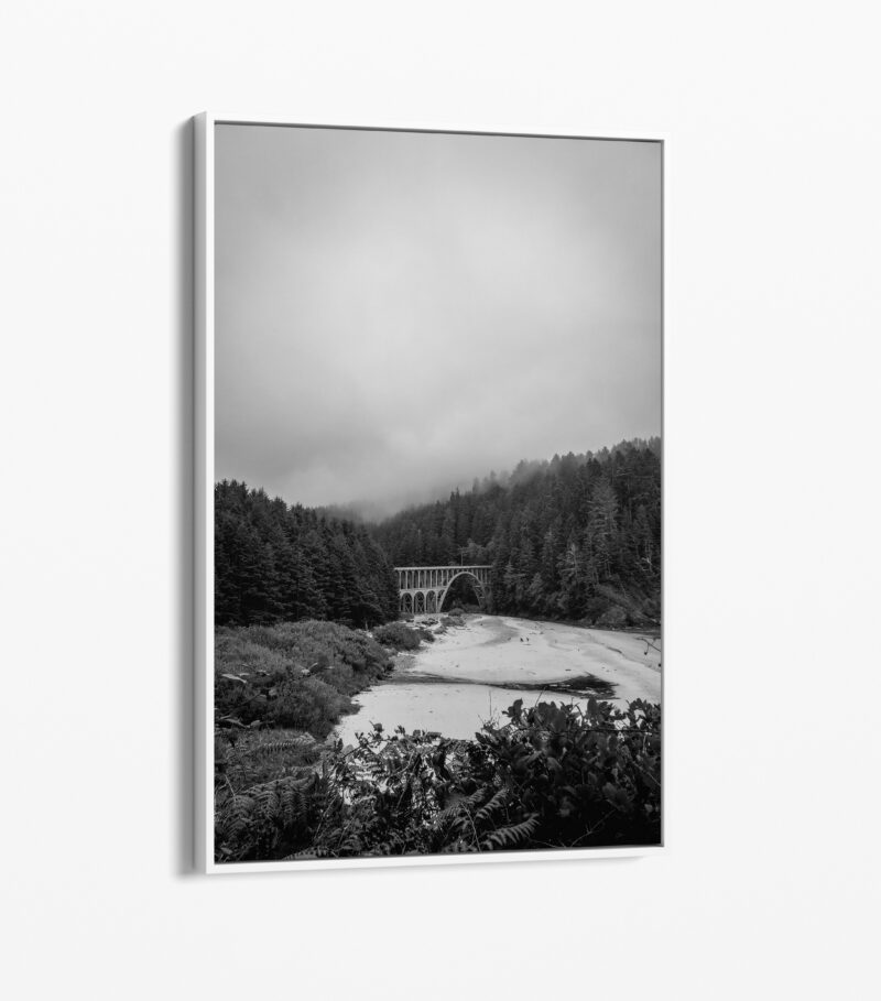 Cape Creek Bridge from Heceta Head, Oregon Coast • Framed Canvas • Black and White Photography