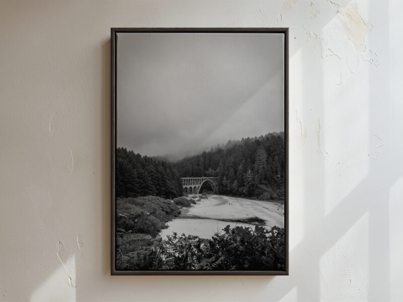 Cape Creek Bridge from Heceta Head, Oregon Coast • Framed Canvas • Black and White Photography