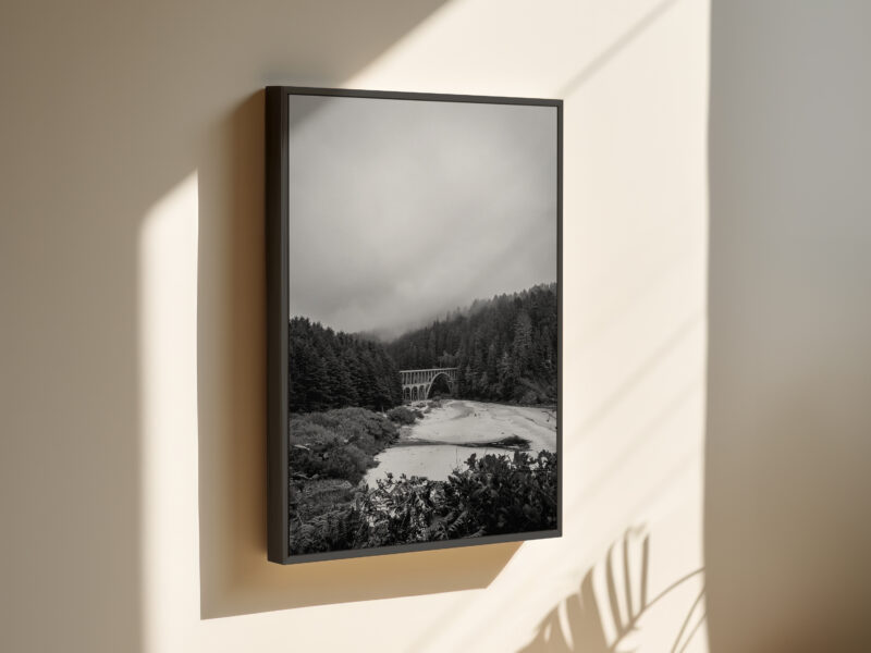 Cape Creek Bridge from Heceta Head, Oregon Coast • Framed Canvas • Black and White Photography