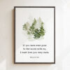 If you have ever gone to the woods with me, I must love you very much. Mary Oliver Quote Framed Canvas Art with Watercolor Trees