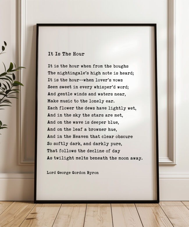 It Is The Hour • George Gordon Byron Poem • Typography Art Print