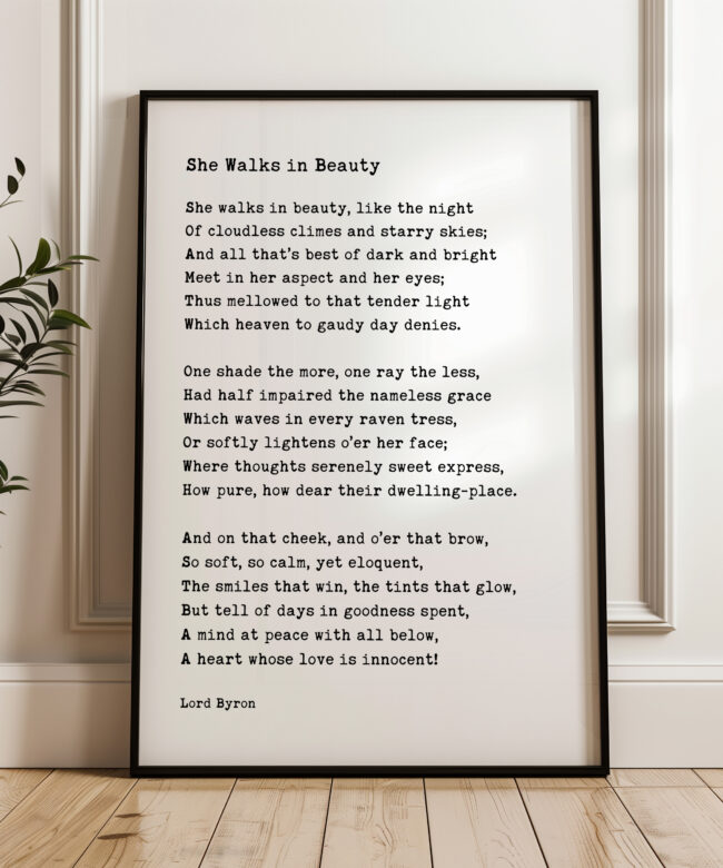 She Walks In Beauty • Lord George Gordon Byron Poem • Typography Art Print