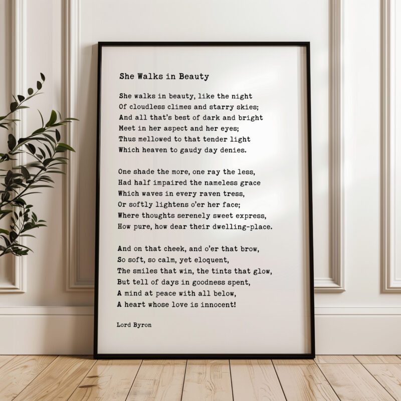 She Walks In Beauty • Lord George Gordon Byron Poem • Typography Art Print
