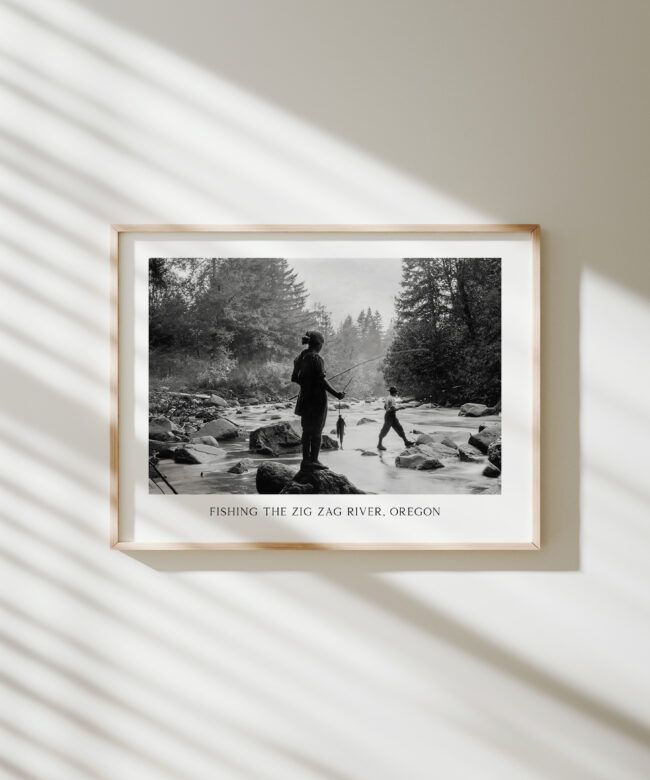 Fishing the Zig Zag River, Oregon Vintage Photo • USFS • Typography Art Print