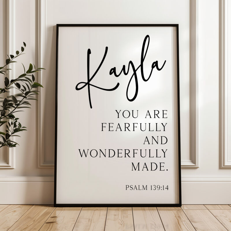 Psalm 139:14 You are fearfully and wonderfully made. Personalized with Name Typography Art Print - Image 4