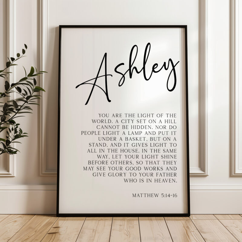 Matthew 5:14-16 • You are the light of the world... let your light shine before others. • Personalized with Name Typography Art Print - Image 4