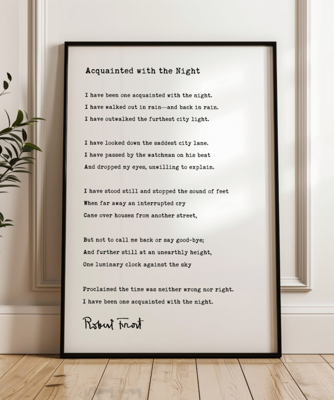 Acquainted with the Night Poem by Robert Frost Typography Art Print