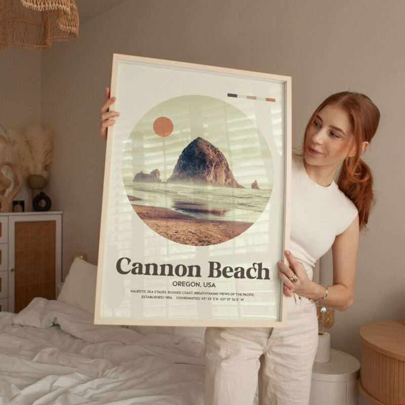 Cannon Beach, Oregon • Mid-Century Modern • Featuring GPS Coordinates • Typography Art Print - Image 3