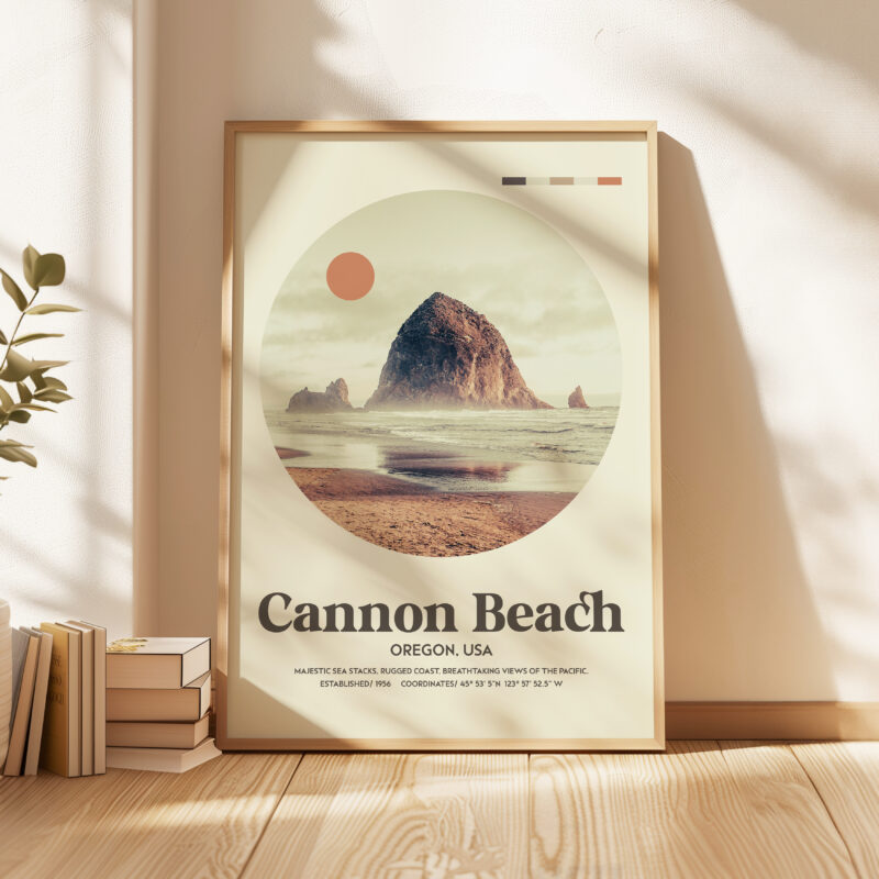 Cannon Beach, Oregon • Mid-Century Modern • Featuring GPS Coordinates • Typography Art Print - Image 4