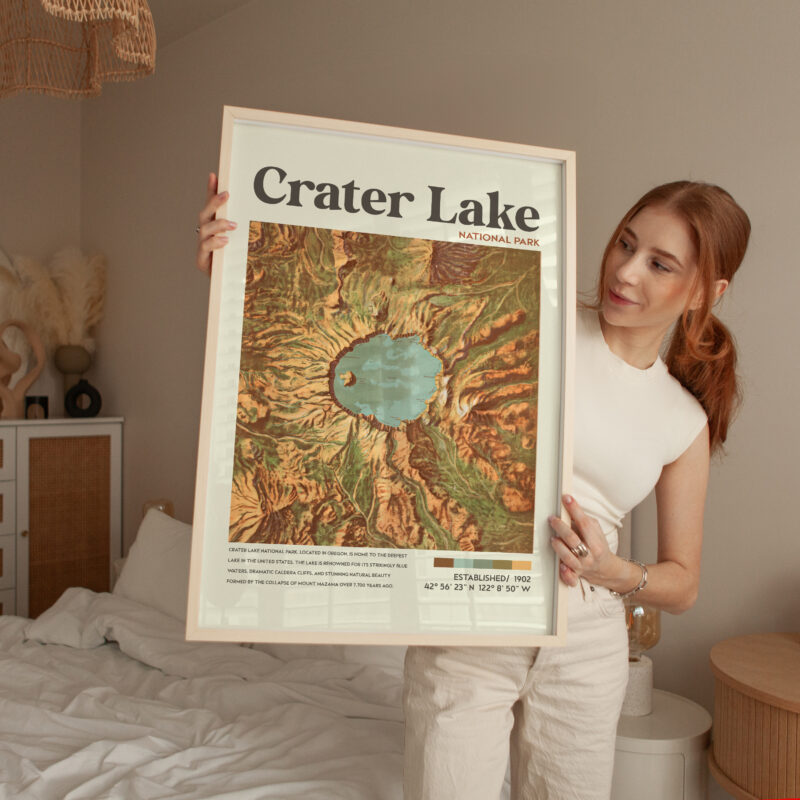 Crater Lake, Oregon • Mid-Century Modern • Vintage Topographic Map • Featuring GPS Coordinates • Typography Art Print - Image 3