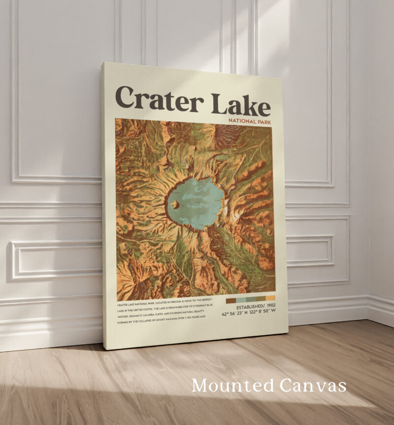 Crater Lake, Oregon • Mid-Century Modern • Vintage Topographic Map • Featuring GPS Coordinates • Typography Art Print - Image 2