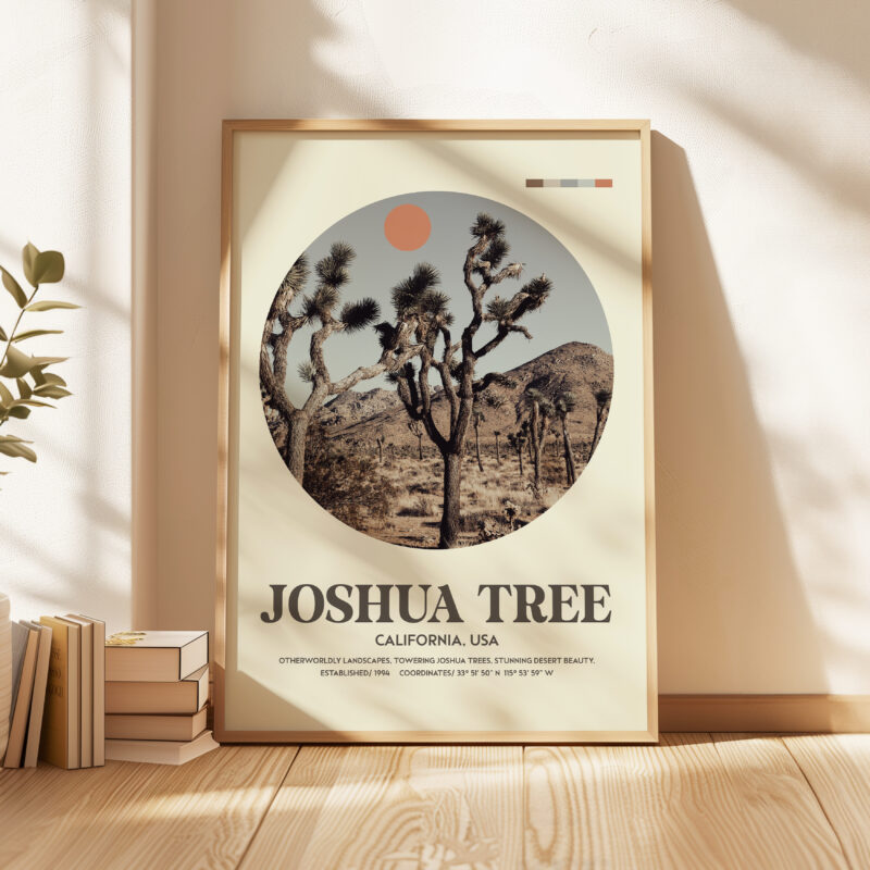 Joshua Tree, California • MidCentury Modern • Featuring GPS Coordinates • Typography Art Print