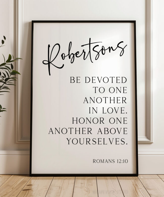 Be Devoted to One Another in Love, Romans 12:10 • Personalized with Name • Typography Art Print • Christian • Wedding • Anniversary