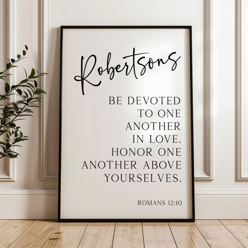 Be Devoted to One Another in Love, Romans 12:10 • Personalized with Name • Typography Art Print • Christian • Wedding • Anniversary