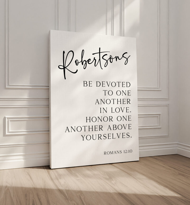 Be Devoted to One Another in Love, Romans 12:10 • Personalized with Name • Typography Art Print • Christian • Wedding • Anniversary - Image 2