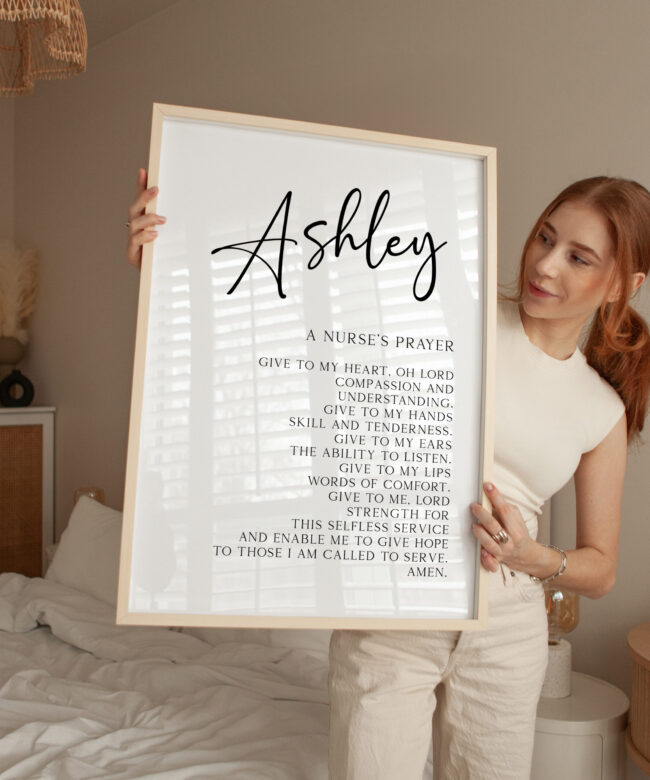 Personalized Nurse's Prayer with Name • Give To My Heart Oh Lord. • Typography Art Print