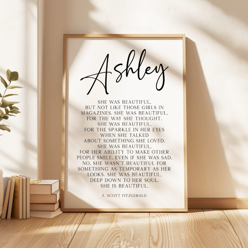 She was beautiful But Not Like Those Girls in Magazines Personalized with Name • F. Scott Fitzgerald • Typography Art Print - Image 4