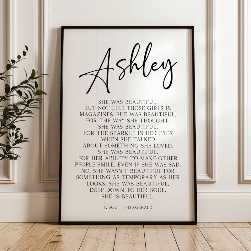 She was beautiful But Not Like Those Girls in Magazines Personalized with Name • F. Scott Fitzgerald • Typography Art Print - Image 3