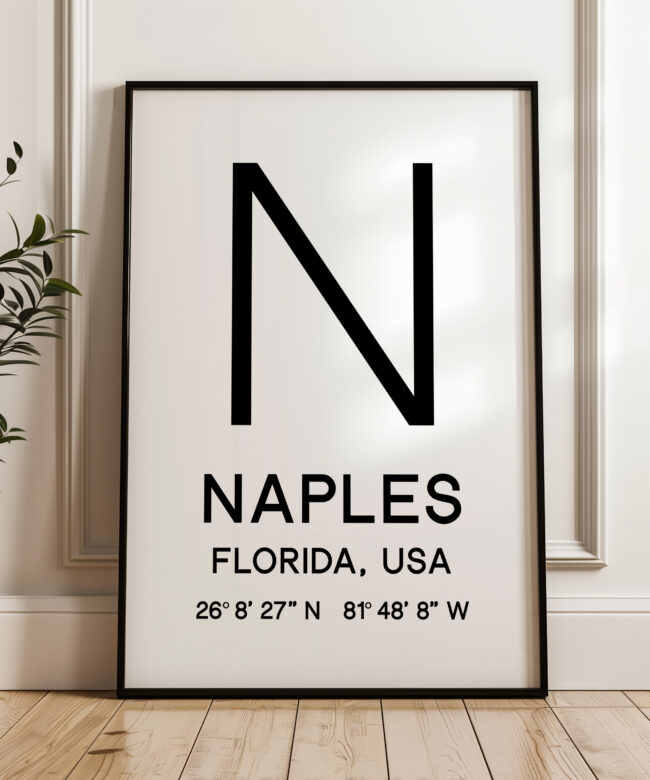 Naples, Florida with GPS Coordinates Minimalist Art Print