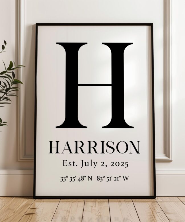 Personalized Family Monogram Sign with Name, Established Date, GPS • Typography Art Print • Great for Housewarmings, Anniversaries, Weddings