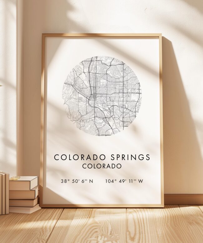Colorado Springs with Map and GPS Minimalist Typography Art Print