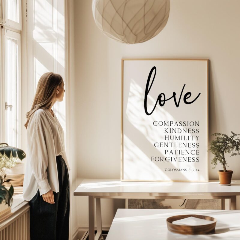Love, Compassion, Kindness, Humility, Gentleness, Patience, Forgiveness • Colossians 3:12-14 • Typography Art Print • Weddings • Baptisms - Image 4