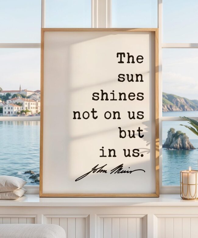 The sun shines not on us but in us. - John Muir Quote Typography Art Print • Nature Lover