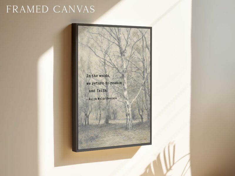 In the woods, we return to reason and faith. • Ralph Waldo Emerson Quote • Bos met berkebomen  • Typography Art Print • Nature (1836) - Image 3