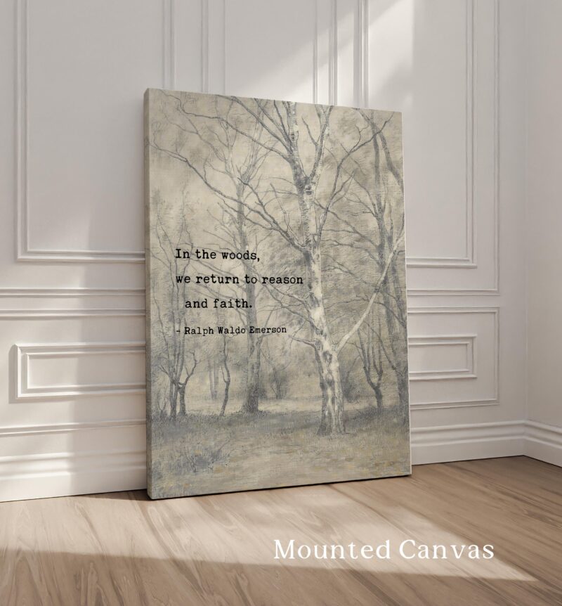 In the woods, we return to reason and faith. • Ralph Waldo Emerson Quote • Bos met berkebomen  • Typography Art Print • Nature (1836) - Image 2